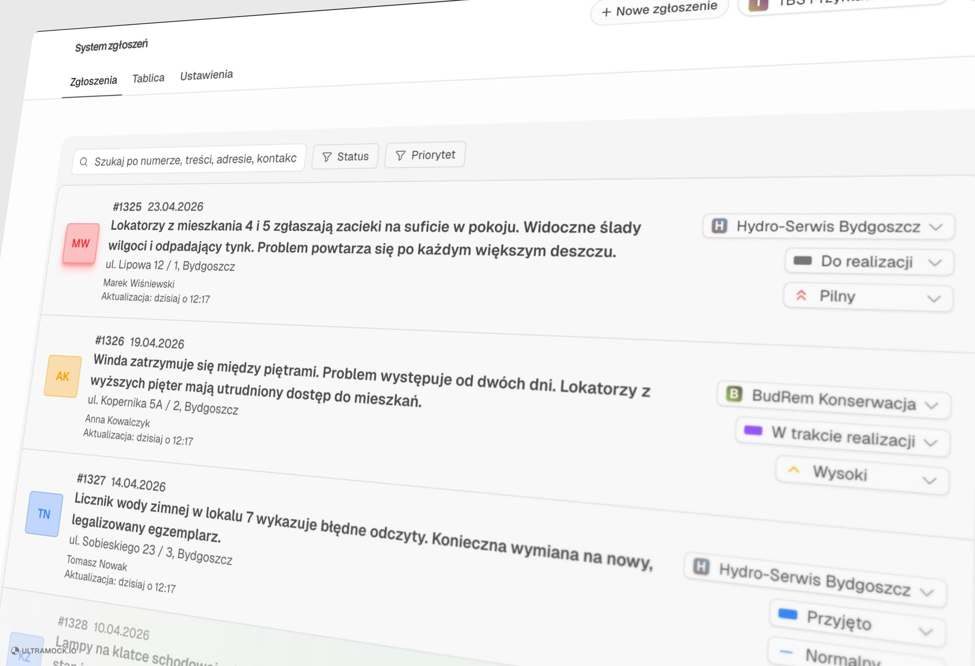 Tikket — tabela zgłoszeń z filtrami