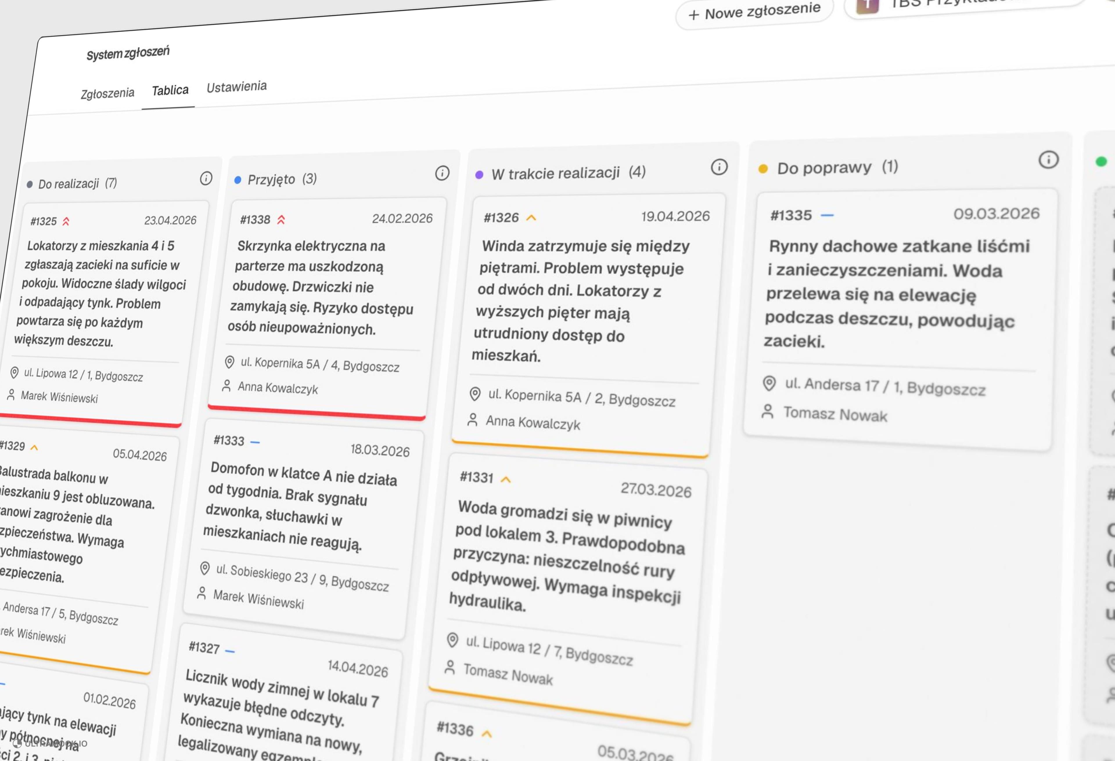 Tikket — tablica kanban z kartami zgłoszeń