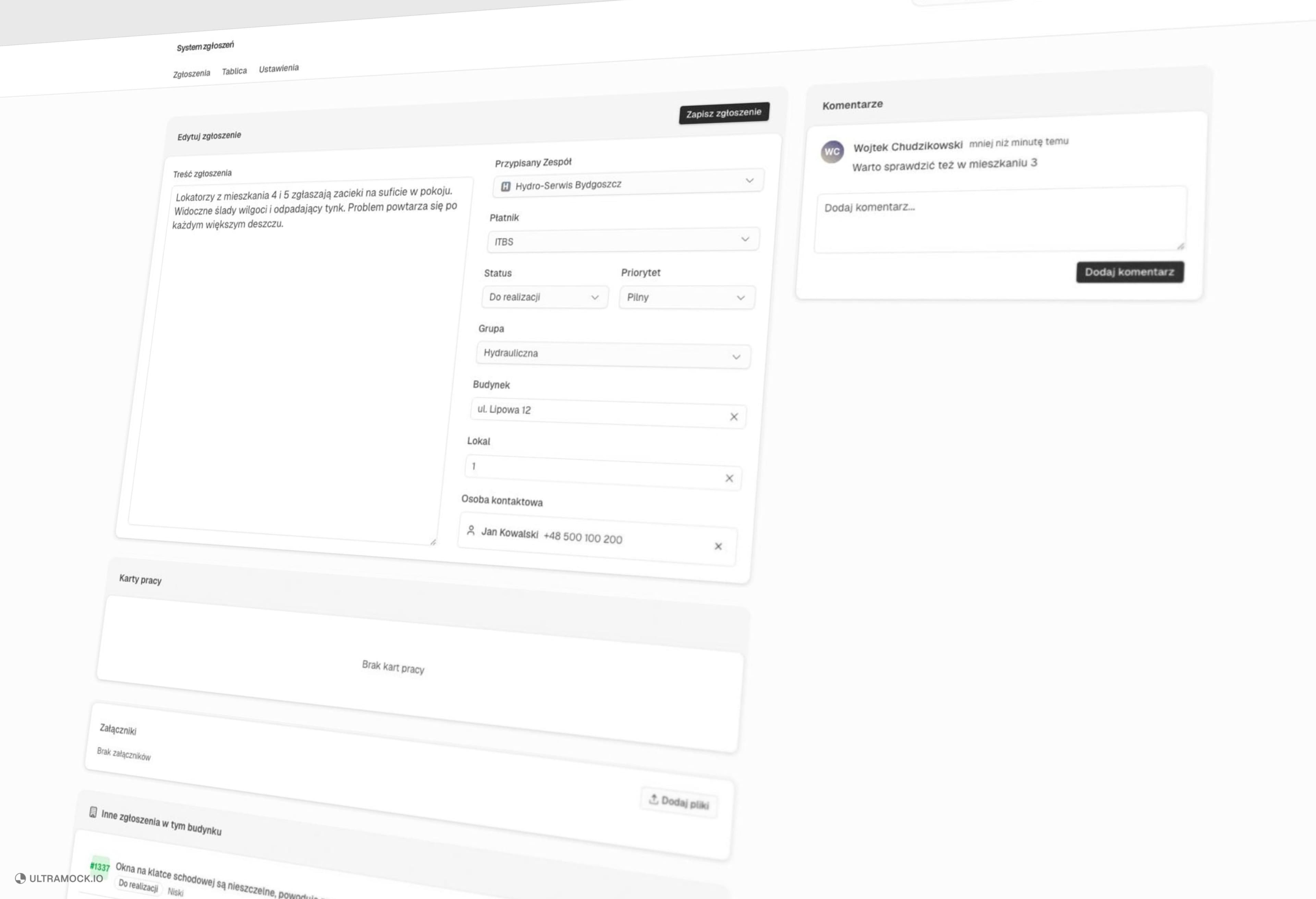 Tikket — widok kanban na laptopie